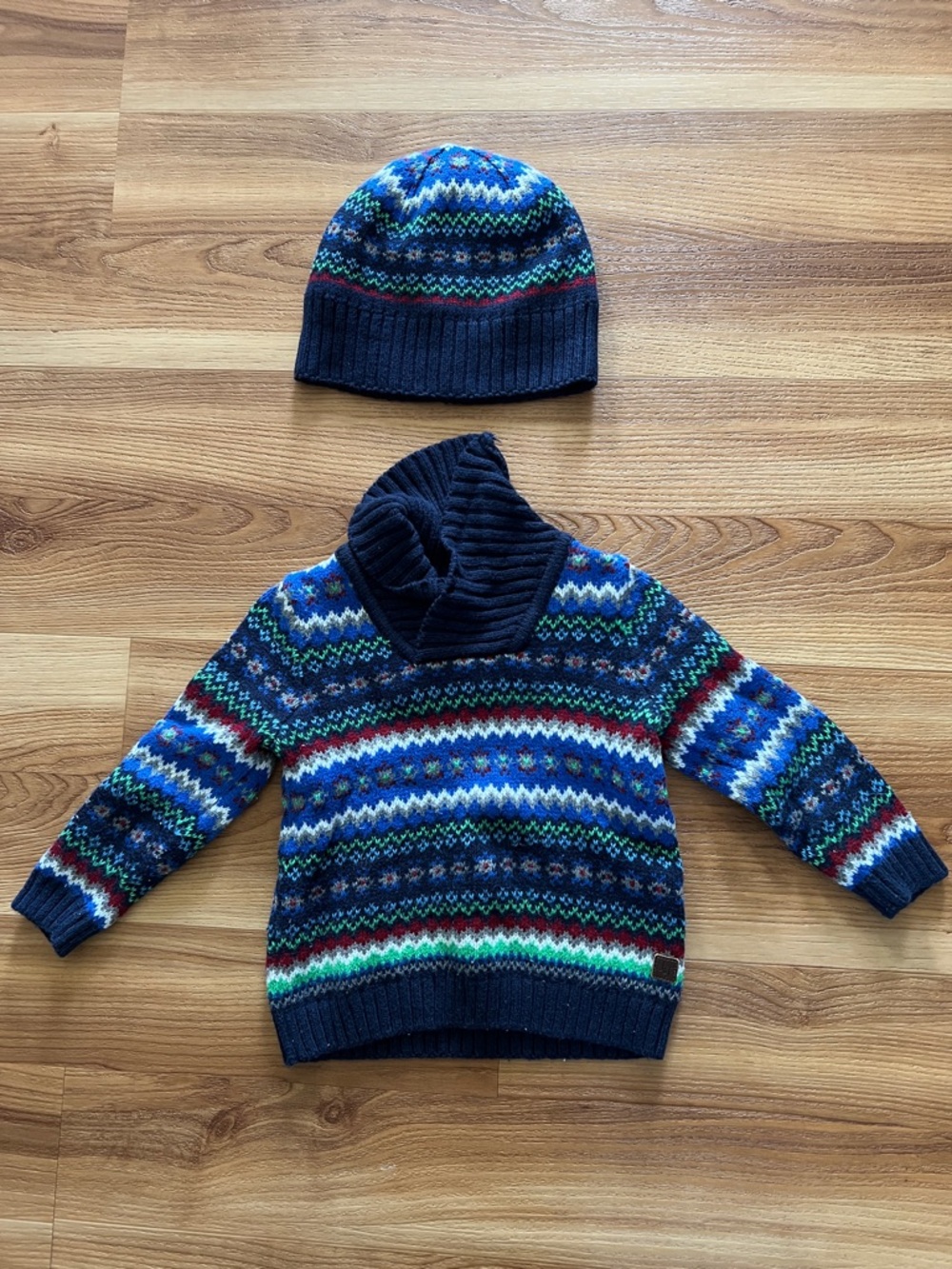 Janie and Jack Ribbed Knit Sweater Multicolor Fair Isle Cowl Kids matching hat